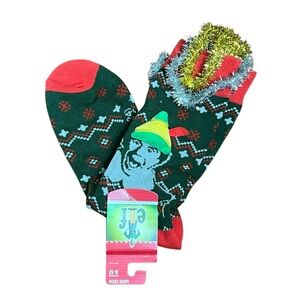 ELF Green and Red Festive Ugly Socks with Gold Ribbon Trim